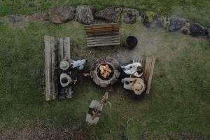an overhead view of a picnic table and a bench at Old Bales Serene Hinterland Oasis in Myocum