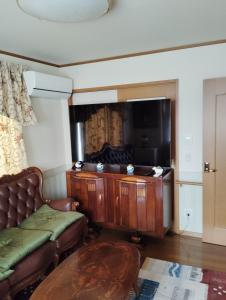 a living room with a couch and a tv at シンデレラ城風 邸宅のゲストハウス民泊 in Tosa