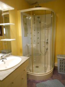 y baño con ducha y lavamanos. en Le Preia, en Prez-sur-Marne