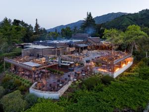 an aerial view of a restaurant with mountains in the background at Alila Ventana Big Sur in Big Sur