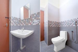 two pictures of a bathroom with a toilet and a sink at Collection O Vazhapadi Bus Terminal Formerly Hotel Phoenix in Salem +28 photos