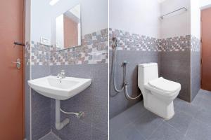 two pictures of a bathroom with a toilet and a sink at Collection O Vazhapadi Bus Terminal Formerly Hotel Phoenix in Salem