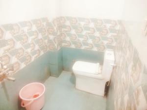 a bathroom with a toilet and a pink trash can at Hotel shyama inn in Lucknow