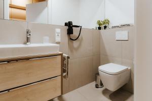 a bathroom with a white toilet and a sink at Quartier 90 in Wietmarschen +35 photos