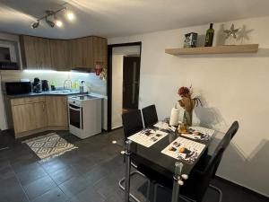 a kitchen with a table and chairs in a room at Apartment MBD in Veľká Mača