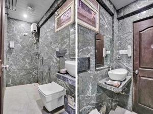two pictures of a bathroom with a toilet and a sink at Hotel New Star in Navi Mumbai