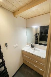 a bathroom with a sink and a mirror at Le Chalet aux Biches in Bolquere Pyrenees 2000 +13 photos