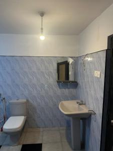 a bathroom with a toilet and a sink at Jungle Flower Town in Matara