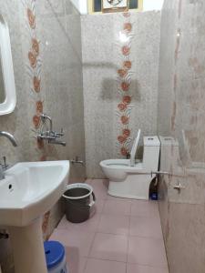 a bathroom with a sink and a toilet in it at Hotel Ratnouday in Kāndi