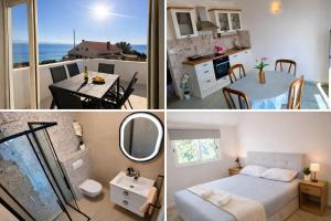 a collage of pictures of a bedroom and a bathroom at Apartmani Tomic in Zavalatica