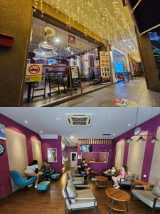 two pictures of a lobby with people sitting in chairs at Good2Stay Budget Hotel l Lift l Coway Water l WIFI6 l Laundromat in Malacca