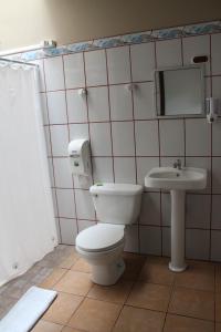 a bathroom with a toilet and a sink at Hotel Vista al Tortuguero in Cariari