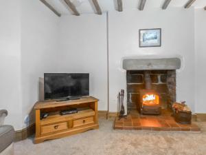 a living room with a television and a fireplace at Denham in Glaisdale
