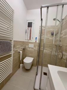 a bathroom with a toilet and a shower at Da Nonna Laura in Follina +24 photos