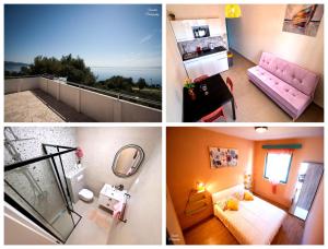 a collage of four pictures of a room at Apartmani Tomic in Zavalatica