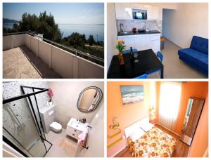 a collage of pictures of a room with a balcony at Apartmani Tomic in Zavalatica