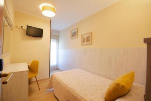a bedroom with a bed and a desk and a television at La Noguera de Llavorsí in Llavorsí