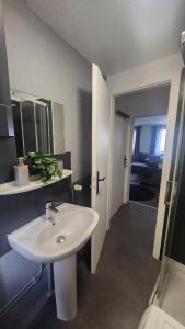 a bathroom with a white sink in a room at Charmant logement hyper centre in Sélestat +9 photos