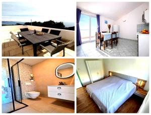 a collage of pictures of a bedroom and a dining room at Apartmani Tomic in Zavalatica