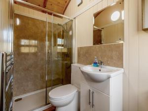 a bathroom with a toilet and a shower and a sink at 1 Bed in Shrewsbury oc-77906 in Leighton +10 photos
