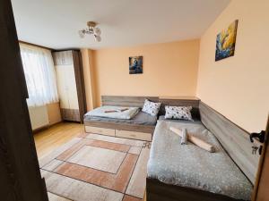 a living room with two beds in a room at Апартамент за гости in Razlog