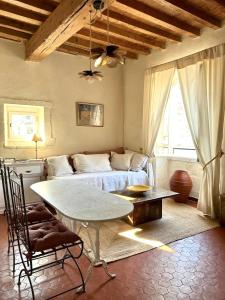 a living room with a couch and a table at Appartement aux Arènes in Arles