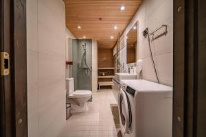 a bathroom with a toilet and a sink and a toilet istg at City Centre Apartment Levi in Sirkka +15 photos