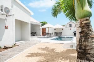 a house with a palm tree and a swimming pool at Bois Bleu Bed And Breakfast in Tamarin