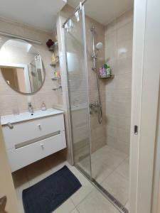 a bathroom with a shower and a sink and a mirror at Goce 20 New Belgrade,near hotel Jugoslavija in Tošin Bunar +15 photos