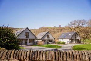 a row of houses with a stone fence at Oak Lodge in Knighton