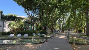 a park with benches and a pond and trees at Florida Private loft, shared garden pool in Florida