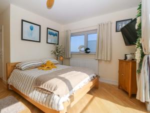 a bedroom with a large bed and a window at Snowdonia View in Pwllheli
