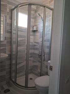 a bathroom with a shower and a toilet at Little Chatty in Costa Calma
