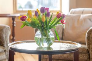 a vase of flowers sitting on a table at Mackenzie House in Kirkcudbright