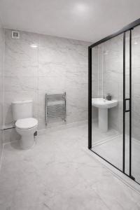 a bathroom with a toilet and a sink at Spacious 2 bedoom house in Wyken +6 photos