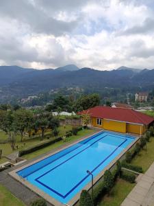 an overhead view of a swimming pool with mountains in the background at new pratama in Sampal 2