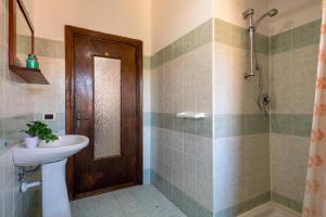 a bathroom with a sink and a shower at Appartamenti Mare Blu in Isola Rossa +52 photos