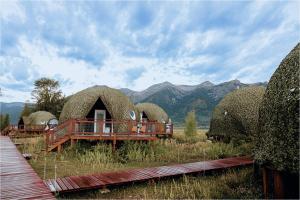 a group of domes with mountains in the background at Tammah Jackson Hole in Wilson