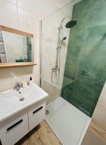 a bathroom with a shower and a sink at Włocławek Saperska in Włocławek +5 photos