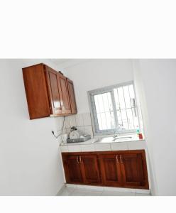 a small kitchen with a sink and a window at RESIDENCE Tanta in Douala