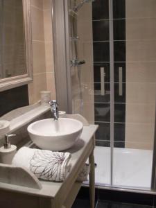 a bathroom with a sink and a shower at Le BALCON DU PRINCE in Montbéliard +7 photos