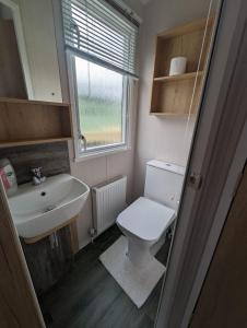 a small bathroom with a toilet and a sink at Swift Bordaux 68 in Ardentinny