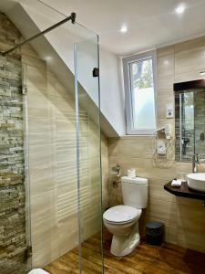 a bathroom with a toilet and a sink at Lotus House in Hermina-major