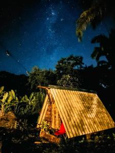 a small wooden house at night with a starry sky at Chalé Moon - Vale do ribeira in Juquiá +24 photos