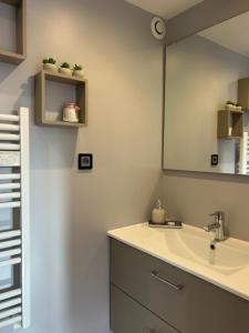 a bathroom with a sink and a mirror at La Maison dans les Nuages in Sécheras