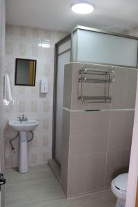 a bathroom with a sink and a toilet at Hermosa suite anakoba 3 in La Concha