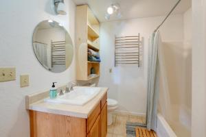 a bathroom with a sink and a toilet and a mirror at Bring Your Pets! Secluded Homer Escape w/ Deck in Homer +18 photos