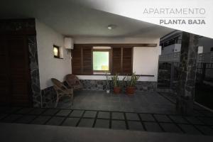 a room with a window and a chair and plants at Rayo Verde-Vistas al mar in Punta del Hidalgo