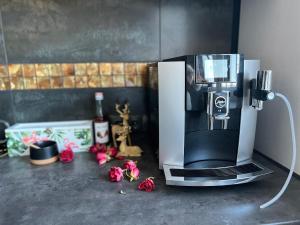 a coffee maker sitting on top of a counter at Andrelle Rental in Tõrvandi