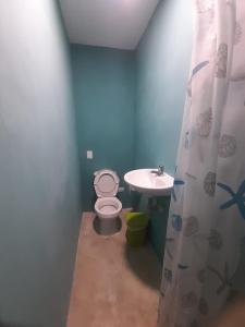 a bathroom with a toilet and a sink at Maracas Hospedaje in Rincón